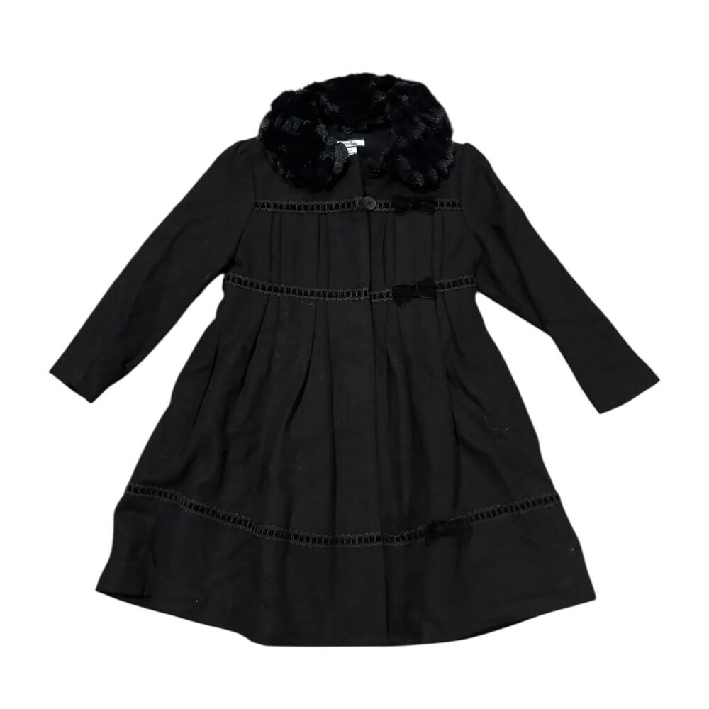 Hartstrings Girls Winter Coat – Black Wool Blend with Faux Fur Lining